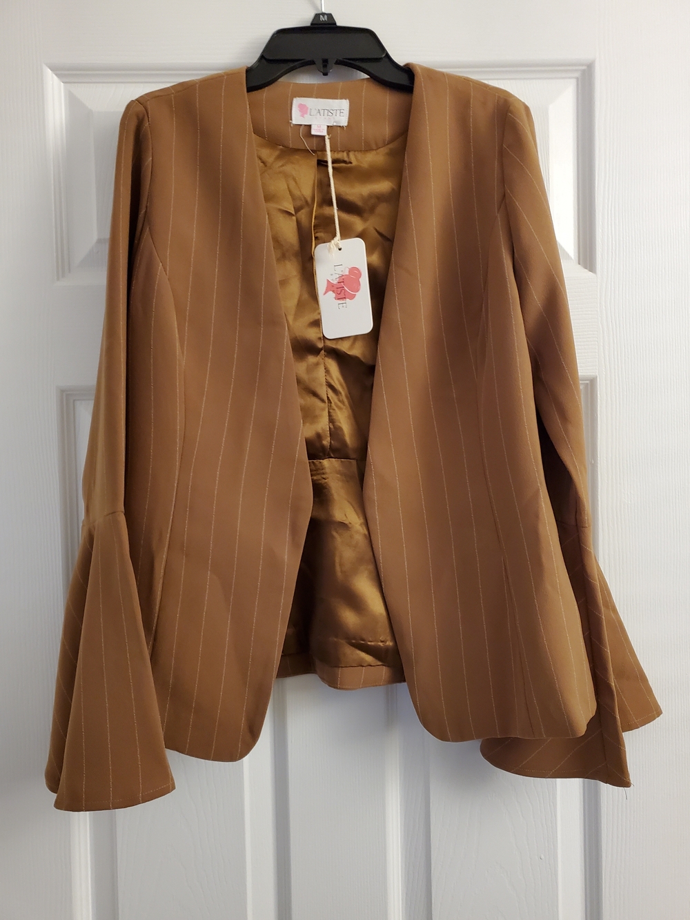 L'ATISTE Women's Tan Pinstripe Blazer Jacket M